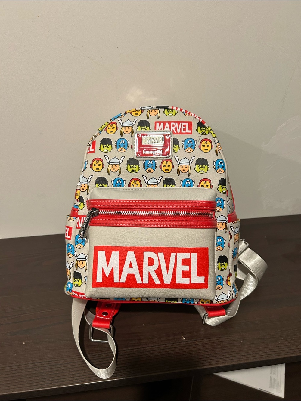 Disney Parks Loungefly Marvel Mini Backpack in White with Red Accents